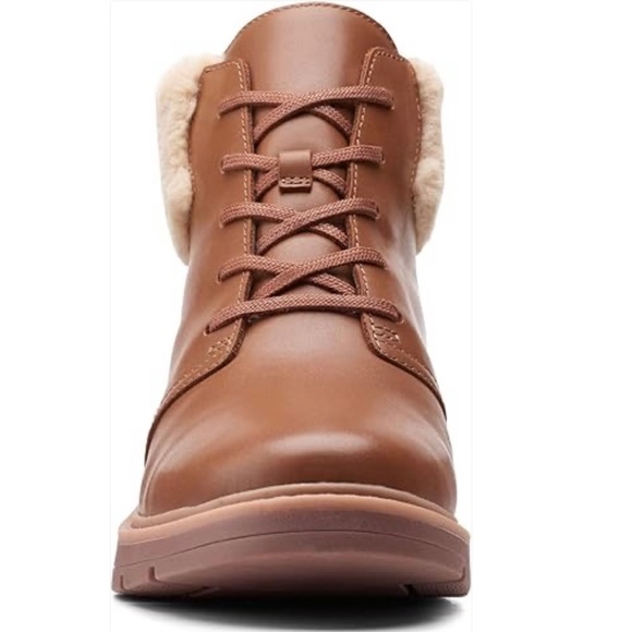 Clarks Andie Go Fur Lace-Up Brown Leather Ankle Boots Casual Winter Booties 8 - Picture 5 of 13